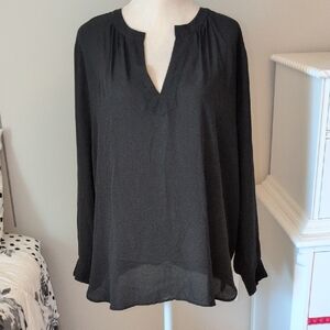 LOFT Black Blouse with Bell Sleeves and Mandarin Collar